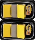 Post-it Index Haftstreifen, Standard, Gelb, 2 Spender, 25.4 mm x 43.2 mm, 50 Haftstreifen/Spender - Extrastarke Haftstreifen für Dokumente und Informationen