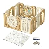 Gcarebb Laufstall Baby Faltbar mit Matratze, Baby Laufgitter mit Kindersicherung, Verstellbare Form, Spielmatte, Faltbar für Die Lagerung, Anti-Rutsch-Einstellungen (10 14 16 18 Paneele) (8+2)