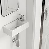 EMKE Waschbecken - Mini Hängewaschbecken für Badezimmer & Gäste-WC - 40 × 20 × 10 cm - Hochwertige KeramikWaschschale - rechteckig Armatur-Loch Rechte - Weiß