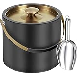 3.2L Moderner isolierter Eiskübel mit Silikondeckel, Schaufel, Sieb, doppelwandiger Eiskübel aus Edelstahl für Partys & Cocktailbar, ideal als Geschenk(Schwarz)
