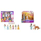 Disney Prinzessinnen Set, inkl. 6 Disney Figuren & n Jasmin und Rajah - Bewegliche Puppe und Tigerfigur aus dem Film Aladdin