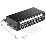 LEENUE Geschirmtes 8 Port CAT7 Patchpanel Verteilerfeld, 10Gbps, Vergoldete patchpanel 19 Zoll für Cat7/6A/6 Verlegekabel, Metallgehäuse mit Erdung für Wandmontage und Heimvernetzung