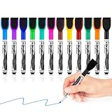 Autoau Whiteboard Marker, 12 Farbe Magnetisch Trocken Folienstift Abwischbar Marker Whiteboard Stifte mit Feiner Spitze Geruchsarmer Dry Erase Marker mit Radiergummi