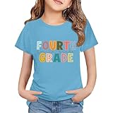 Jugendliche Tops Rundhals Kurzarm T-Shirt für Mädchen Sommer Süßes Basic Tee Tops Casual Lose Passform Tees Buchstaben-Druck Shirt Zurück zur Schule Tagesgebrauch Outfits (Light Blue, 6-7 Years)