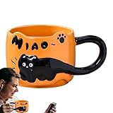 Katzen-Teetasse, stapelbare Frühstückstasse, 18 x 12 cm, Keramik-Kaffee mit niedlichem Cartoon-Katzen-Design, Trinkbecher für die Küche, Frauen, Mädchen, Mutter, Vater, Geschenk oder tägliches Essen
