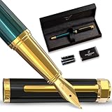 Ellington Pens Luxus-Füllfederhalter-Set glatte, Spitze – inklusive nachfüllbarem Tintenkonverter, 3 Tintenpatronen [Schwarz und Blau], Geschenkbox – elegante Kalligrafie