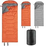 JEMIDI Schlafsack Winter Sommer Outdoor - Für bis zu -5℃ - Deckenschlafsack groß mit Reißverschlüssen - 220x80x10cm - Wasserdichter Winterschlafsack für Erwachsene - Orange