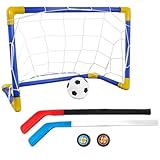 Mini -Fußball -Tor, 2 IN1 Mini Hockey Soccer -Set mit Mini -Tor -Netz, Hockeystock, Hockey, Fußball, Hockey und Ball Pumper Mini Soccer -Tor für Kinder Backyard Soccer Games