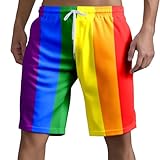 Generisch Shorts Herren Regenbogen Badeshorts Schnelltrocknende Laufshorts Rainbow Strandshorts Regenbogenflagge LGBT Flag Gay Pride Strandhose mit Taschen Arbeitshosen Sporthose Kruze Wanderhose