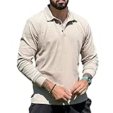 Poloshirt Herren Casual Mode Einfarbig Langärmeliges T-Shirt Klassisch Golf Outdoor T-Shirts E-Khaki S