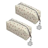 Rainway 2er Set Federmäppchen Klein & Mäppchen Aesthetic, Mädchen Federtasche Blumen Design, Große Kapazität Organizer 2 Bären Anhängern, Schlamperetui Schule College Büro Stiftetui & Kosmetiktasche