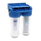 Naturewater NW-BR10B3 2 Stufen Wasserfilter Doppelfilter, 5 µ, 32,89 mm (1'), Ø62 mm PP Kartusche, Filter Wandhalterung, Filterschlüssel, Sedimentfilter Aktivkohleblock