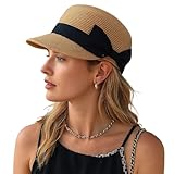 JazRvr Strohhut Damen, Sonnenschutz Sommerhut mit Breiter Krempe, Falbarer Strohhut für Strand, Urlaub und Outdoor-Aktivitäten, Leichter und Atmungsaktiver Damen Sonnenhut in Khaki
