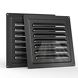 Memrita 2 Stück 25,4 x 25,4 cm Dachbodenlüfter mit Netz, Metall-Schuppenbelüftung, Giebelbelüftung für Dachboden, Garage, Decke, Schwarz