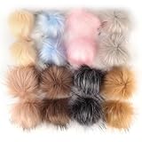16 Stück Kunstfell Bommel für Mützen, 8 Farben 8-9CM Kunstfell Pompon Fellbommel mit Elastischer Schlaufe Pompon Ball für Hut Künstliche Fellbommel Tasche Mützen Anhängern Dekoration