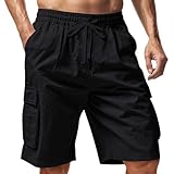 Generisch Kurze Hosen Herren Baumwolle Casual Shorts Tunnelzug Elastische Sommer Chino mit Taschen Leinen Leichte Luftige Sommershorts Lockere Passform Kurze Freizeithose