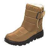 Wasserdichte Damen-Schneestiefel, warme Stiefel für Damen, Winter, gepolstert und verdickt, warme Schneestiefel, dicke Sohle, rutschfeste Baumwollschuhe, Komfort, Plüschfutter, einfarbig, Schnalle