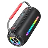 Bluetooth Lautsprecher mit Tragegriff，40W Musikbox Bluetooth Box mit Dualen Bass-Treibern， IPX7 wasserdicht，RGB Lichter, TWS Kopplung，AUX, TF Karte,Geeignet Party/Outdoor/Reisen.