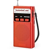 Kleines AM/FM Radio, Taschenradio mit MP3 Funktion und Kopfhörerbuchse, Tragbares Radio mit Eingebautem Akku, Radios mit Clip, Schlüsselband und Lichtfunktion(Rot)