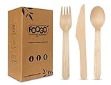 FOOGO Green Einweg-Holzbesteck 750-teilig, 16 cm – 50x Gabeln, 50x Messer, 50x Löffel – Holzbesteck kompostierbar & biologisch abbaubar – Nachhaltiges Einwegbesteck ideal für Party & Picknick
