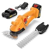 2-in-1 Akku Heckenschere & Strauchschere 21V - SundpeyPRO 1300U/min Grasschere mit 2.0Ah Akku, Elektrische Heckenschere 90° Verstellbarer Kopf für Garten & Rasen, Inkl. Grasmesser & Strauchmesser