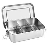 QOEOTUY Brotdose Edelstahl mit 2 Fächern：1400ML Auslaufsicherer Lunchbox mit Trennbaren Fächern BPA-freie Lunchbox aus medizinischem Edelstahl- Ökologische Metall-Bento Box