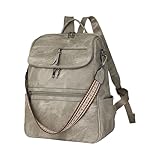 SEEOR PU-Leder-Rucksack, großes Fassungsvermögen, lässiger Tagesrucksack, Reisetasche, Schüler, Schultasche, modischer Rucksack für Mädchen, Teenager, grau, as the pic show