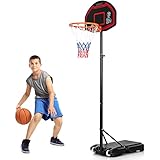 GOPLUS Basketballkorb Outdoor, Basketballständer tragbar mit Rollen, 155-210 cm höhenverstellbar, Basketball Korb befüllbar mit Wasser/Sand, transportable Korbanlage für Kinder & Jugendliche