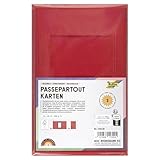 folia 110320 - Passepartouts genarbt mit rechteckiger Stanzung, ca. 11 x 18 cm, 3 Karten (220 g/qm) und Kuverts, hochrot - ideal für Einladungen, Glückwunsch- oder Grußkarten