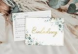 GluckGeschenk Einladungskarten Geburtstag, 12 x Einladungskarten Hochzeit, Hochzeitseinladungskarten mit Eukalyptus Design, Geburtstagseinladungen Mädchen Jungen Jugendweihe Karten Einladung Taufe