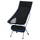 eSituro Campingstuhl faltbar, Klappstuhl leicht, Angelstuhl mit Tragetasche, Faltstuhl mit hoher Rückenlehne, Outdoor Strand Camping Stuhl, für Angeln Picknick Wandern, Schwarz+Blau 1PCS