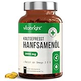 Hanföl Kapseln Kaltgepresst | Pflanzliches Omega 3 6 9 | Vegan Hanfsamenöl Kapseln 210-2/3 Monate | Hochdosiert Hanföl | VitaBright Hemp Oil