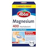 Abtei Magnesium 400 - Magnesiumtabletten zur Unterstützung der gesunden Muskelfunktion - hochdosiert, 400 mg Magnesium - glutenfrei, laktosefrei, vegan - Vorratspackung für 3 Monate, 90 Tabletten