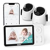 BOIFUN Babyphone mit 2 Kameras, 360 Gard WLAN 2MP Video Babyfon mit App, 4×Zoom, Bewegungsverfolgung, IR Nachtsicht, Weinen/Bewegungs/Geräuscherkennung, Temperaturerkennung