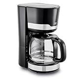 KHG Kaffeeautomat KA-129 SE2 aus Edelstahl/Kunststoff in schwarz, Kapazität für 12 Tassen, mit Glaskanne 1,5 Liter, Permanentfilter, Abschaltautomatik, Wasserstandsanzeige, Tropfstopp