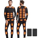 Ventouse Beheizte Unterwäsche Set mit 2-Powerbanks: 3 Heizstufen 42 Heizzonen Winter Herren Beheizte Hose und Top für Motorrad Jagd Ski Wintercamping (Schwarz-Herren, S)