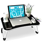 unycos - Betttablett Klappbar, Frühstückstablett mit Griff und Getränkehalter, Serviertisch, Ideal für Lesen und Arbeiten, Auch als Lapdesk Verwendbar 60x40x26 cm (Schwarz mit Schublade)