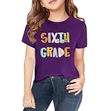 Dritte Vierte Fünfte Sechste Klasse Druck T-Shirt Mädchen Zurück Zur Schule Tshirt Baumwolle Oberteile Pullover Basic Kurzarm Tshirt Rundhals Ärmel Top Sportbekleidung (c-Purple, 10-11Years)