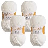 Wollidu Mila Garn zum Häkeln und Stricken 4 x 50g/133m Strickgarn 100% Polyacryl Häkelgarn Weiß