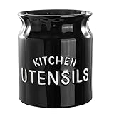 Karisky Kitchen Utensilhalter, großer Bauernhaus Utensilhalter für Arbeitsplatten, dekorative Keramikkoch -Utensilien -Schockhalter für Küchentheke, 14 x 16 cm, schwarz