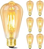 GBLY 6x LED Glühbirne E27 Vintage Lampe - ST64 Retro Warmweiss Glühlampe 4W Filament Leuchtmittel 2700K Edison Birne Dekorative Energiesparlampe Antike Beleuchtung für Restaurant Haus Café