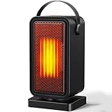 Heizlüfter Energiesparend, Elektrische Heizlüfter Energiesparend 600W, PTC Keramik Heizlüfter Überhitzungs& Kippschutz, 2 Einstellungen Thermostat, 12-Stunden-Timer, für Büro, Heim, Schlafsaal, bad