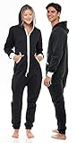 Skylinewears Unisex Erwachsene Einteiler Pyjama Strampler Kapuze Reißverschluss Nachtwäsche Jumpsuit für Damen und Herren, Schwarz, M