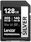 Lexar Silver SD Karte 128GB, UHS-I SDXC Card 205 MB/s Read Speed, 140 MB/s Write Speed, V30, U3, C10, 4K UHD Video, SD Card Memory Card with Lexar Lifetime Data Recovery