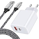 USB C Ladegerät 20W, PD & QC3.0 USB Netzteil Typ C Stecker Schnellladegerät Ladestecker mit 1.8M C Kable für Samsung Galaxy A15/A55/A35 5g/A14/A54/A34/A53/A23/A33/S24/S23/S22/S21/S20/Z Flip6, Pixel 8a