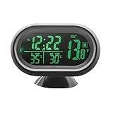 Shkalacar 3in1 Autothermometer Digitaluhr Voltmeter mit LCD Digitalmonitor, 12V Temperatur und Spannungsmesser, Erkennungsanzeige für Auto LKW SUV Wohnmobil, Grün und Orange