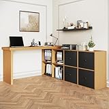 Ecktisch, Tischplatte 360° schwenkbar - L-förmig oder gerade aufstellbar, MDF, Tischplatte und Beine 4 cm verstärkt, mit 4 Fächern, 4 Schubladen, flexibel aufstellbar, Schreibtisch, Computertisch