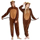 WELLCHY Affen Onesie Pyjama Erwachsene, Affen Kostüm Tierkostüm Erwachsene, Affen Pyjama Onesie Plüsch Pyjama Unisex Adulte, Animal Costume Schlafanzug Tier Kostüm Cosplay Partys Karneval