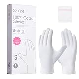 COOLJOB Baumwollhandschuhe, Weiße Stoff Handschuhe aus 100% Baumwolle für trockene Hände & Neurodermitis, Feuchtigkeitsspendende Handschuhe, Waschbar - Gratis Waschbeutel (6 Paar, Größe S)