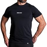 Natural Athlet Fitness T-Shirt Herren Gym I Männer Kurzarm Sport T-Shirt aus Baumwolle I Baumwollshirt ideal für Sport, Fitness, Gym und Bodybuilding - Schwarz